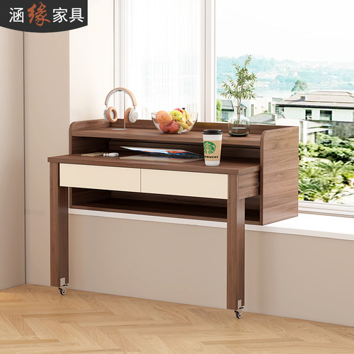 飘窗书桌书柜一体收纳储物柜可伸缩电脑桌阳台窗台改造神器7L51 - 图3