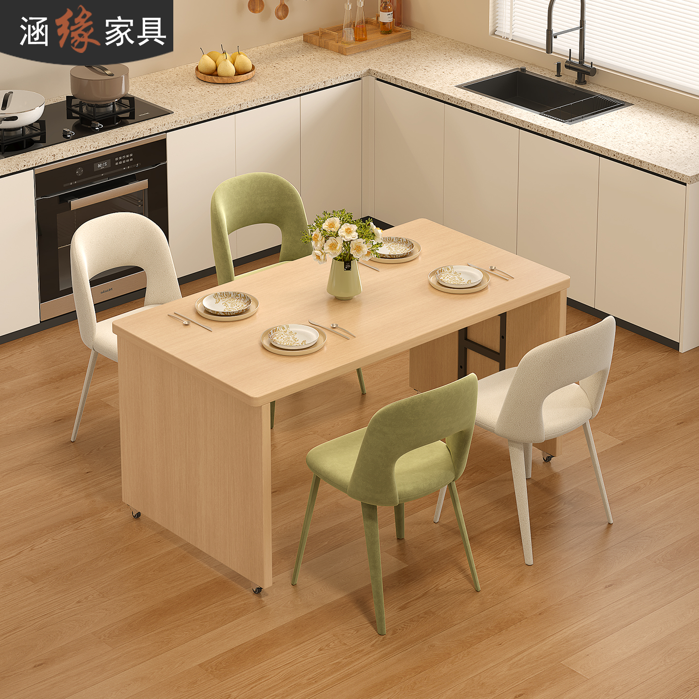 可移动岩板餐桌家用小户型带轮移动桌子多功能移动饭桌吧台桌E89 - 图2