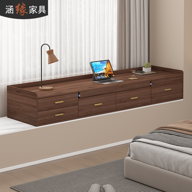 定制伸缩飘窗书桌书柜一体卧室飘窗梳妆台储物柜中古风化妆台7L59,淘宝优惠券,粉丝福利购,淘宝优惠卷