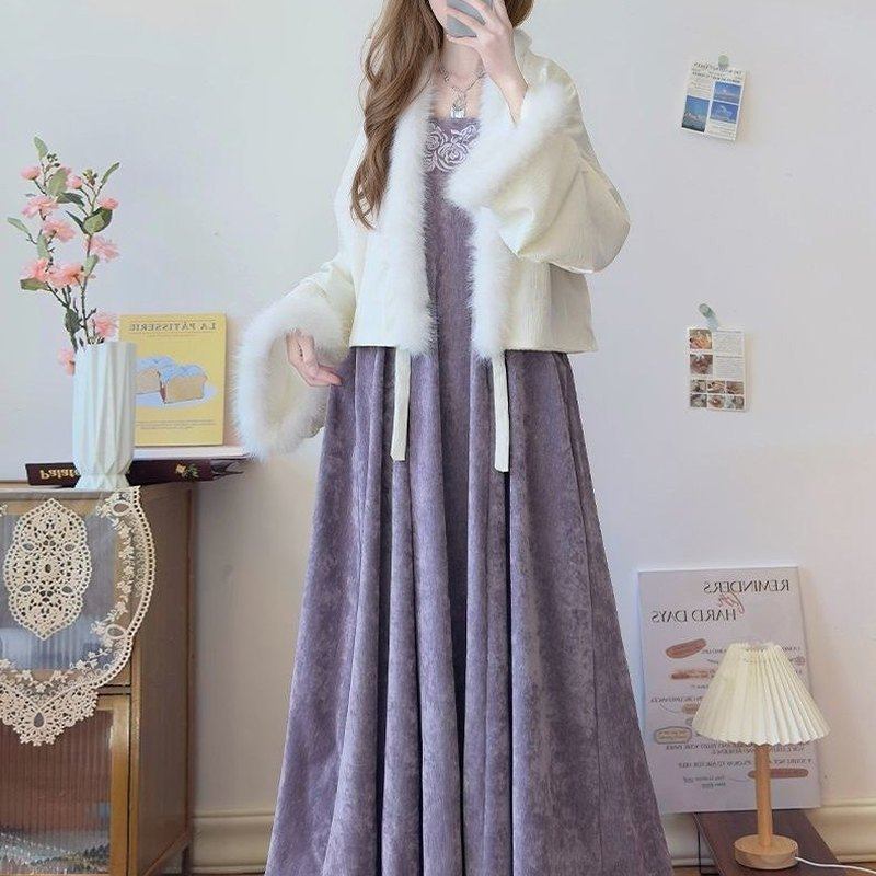 唐制改良汉服女秋冬款法门寺加绒披袄刺绣齐胸吊带裙学生成人套装,淘宝优惠券,粉丝福利购,淘宝优惠卷