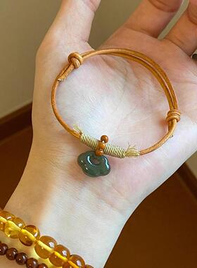 新中式天然和田玉祥云吊坠手链复古棕色系抽拉式编织手绳好运礼物