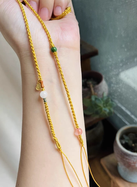 新中式国风双鱼锦鲤锁包吊坠绳双钩链黄金蜜蜡转运珠配绳项链绳女