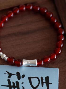 好运节节高999足银国风竹节手链新中式本命年红玛瑙手串礼物