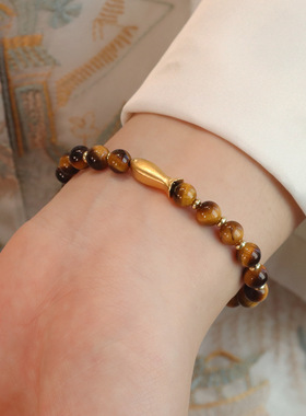 「云锦」天然黄虎眼石手链女生招财转运珠锦鲤新中式复古手串礼物