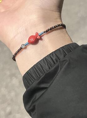 平安顺遂朱砂925银纳福手链女手工编织撞色串色手绳年年有余礼物