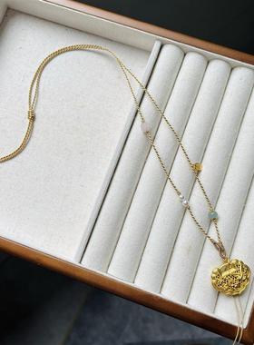 手工编织黄金锦鲤如意锁双耳项链绳锁骨链可调节小红书新中式横穿