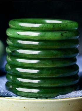 新疆和田玉碧玉手镯菠菜绿碧玉圆条玉镯子猕猴桃色手镯带证书女款