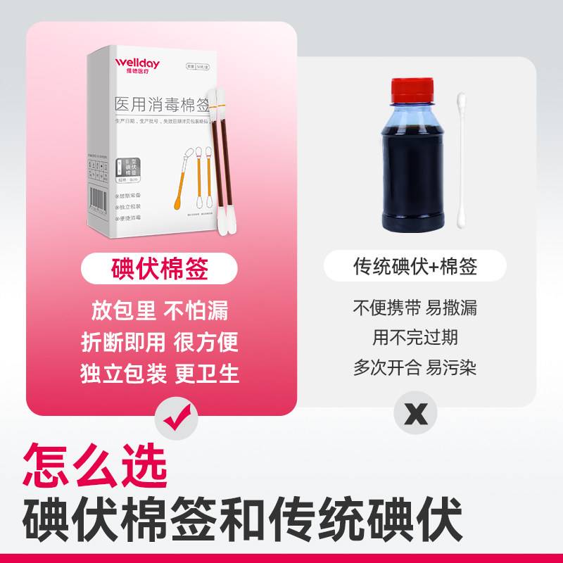 维德医疗医用碘伏棉签碘伏棉棒酒精消毒液无菌一次性婴儿伤口棉球,淘宝优惠券,粉丝福利购,淘宝优惠卷