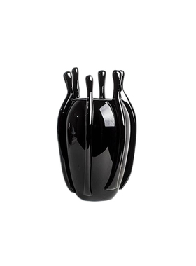 中古侘寂风样板间餐厅桌面装饰黑色玻璃花器烛台真梨摆件陈设