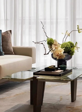 新中式现代样板间客厅茶几茶具甲骨文竹简组合搭配摆件