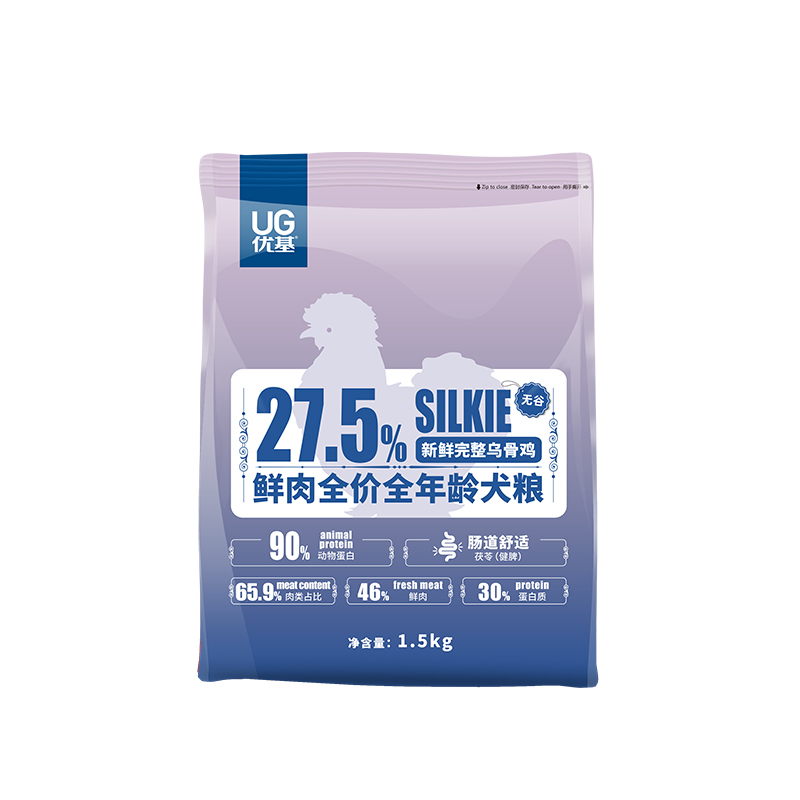 UG优基乌骨鸡狗粮1.5kg泰迪金毛无谷鲜肉食补小中大型全年龄犬粮 - 图0