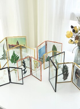 北欧创意折叠双面夹玻璃相框金属画夹植物标本夹摆台展示架