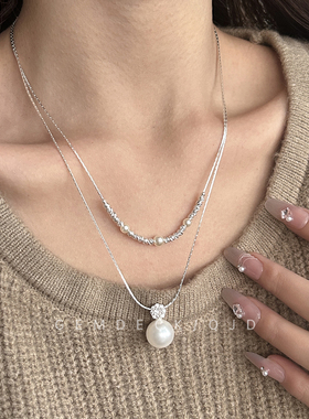 轻奢小众碎银色珍珠叠戴项链