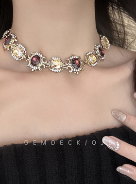 vintage复古重工镶钻项链耳环