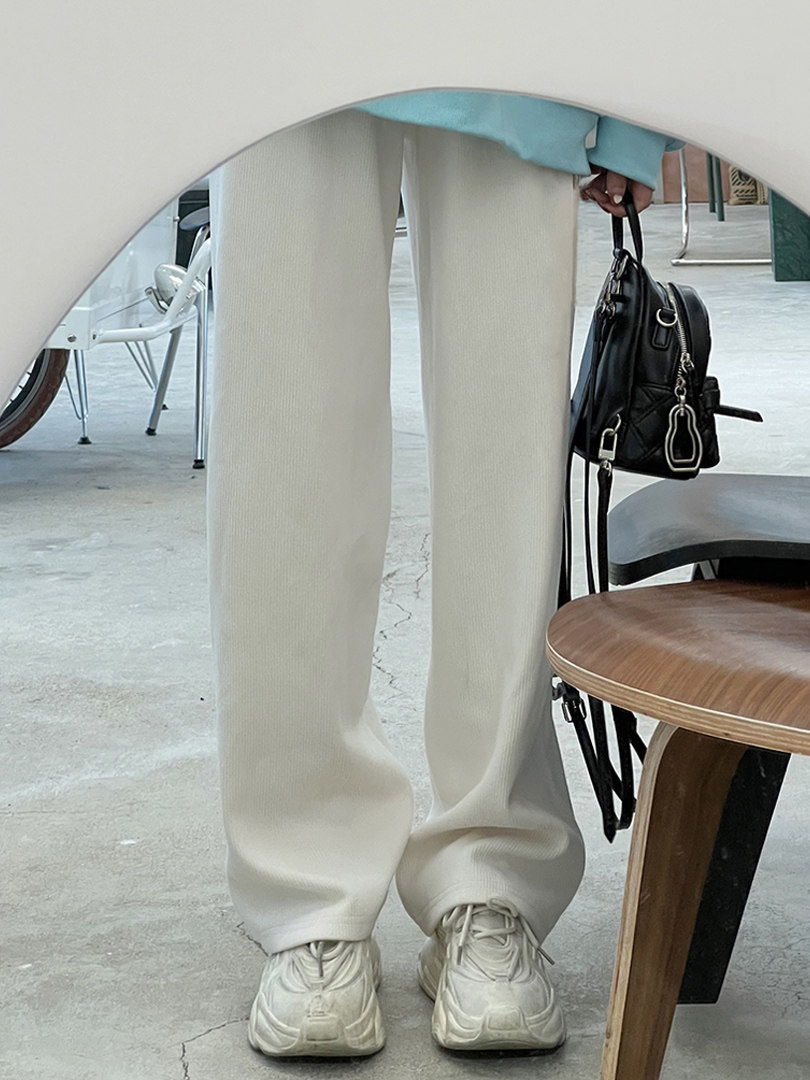 白色阔腿裤秋季高腰垂感针织长裤子 柚恬良品休闲裤