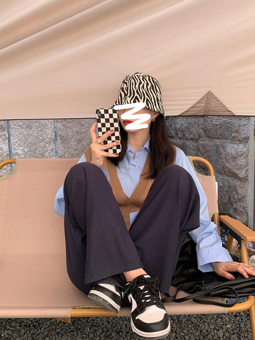 白色阔腿裤秋季高腰垂感针织长裤子 柚恬良品休闲裤