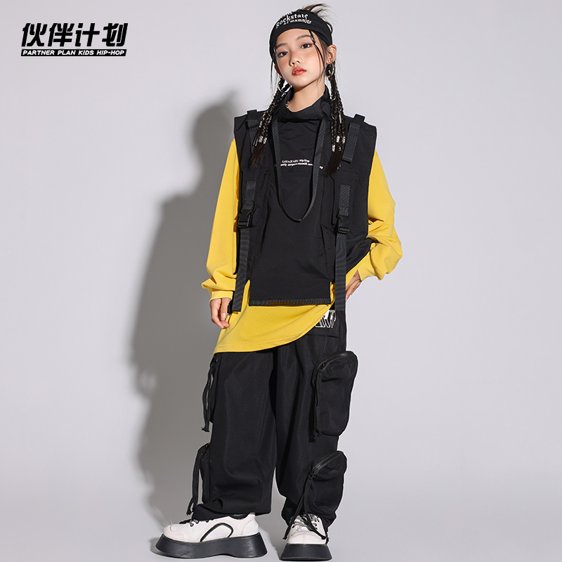 街舞儿童潮服套装男女童潮牌三件套少儿hiphop宽松表演出服装秋季