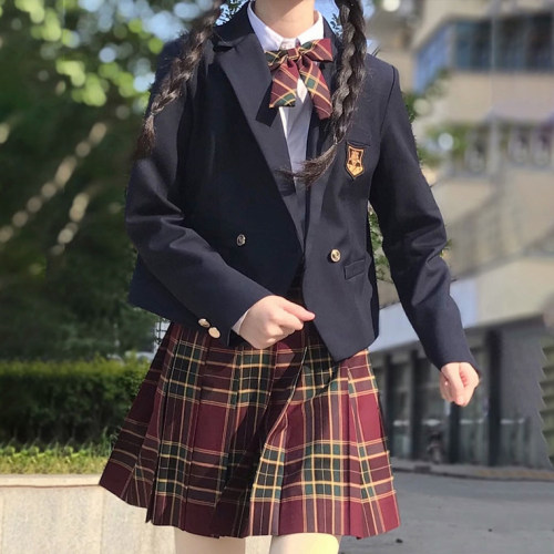 jk格子裙原创正版西装外套制服套装全套秋冬儿童女学生学院风校服-图2