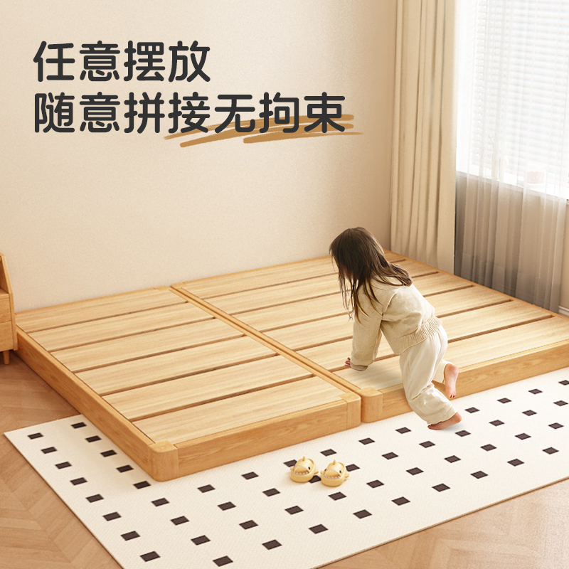 地台床小户型家用新型儿童全实木无床头排骨架2025新款儿童床1米5 - 图0