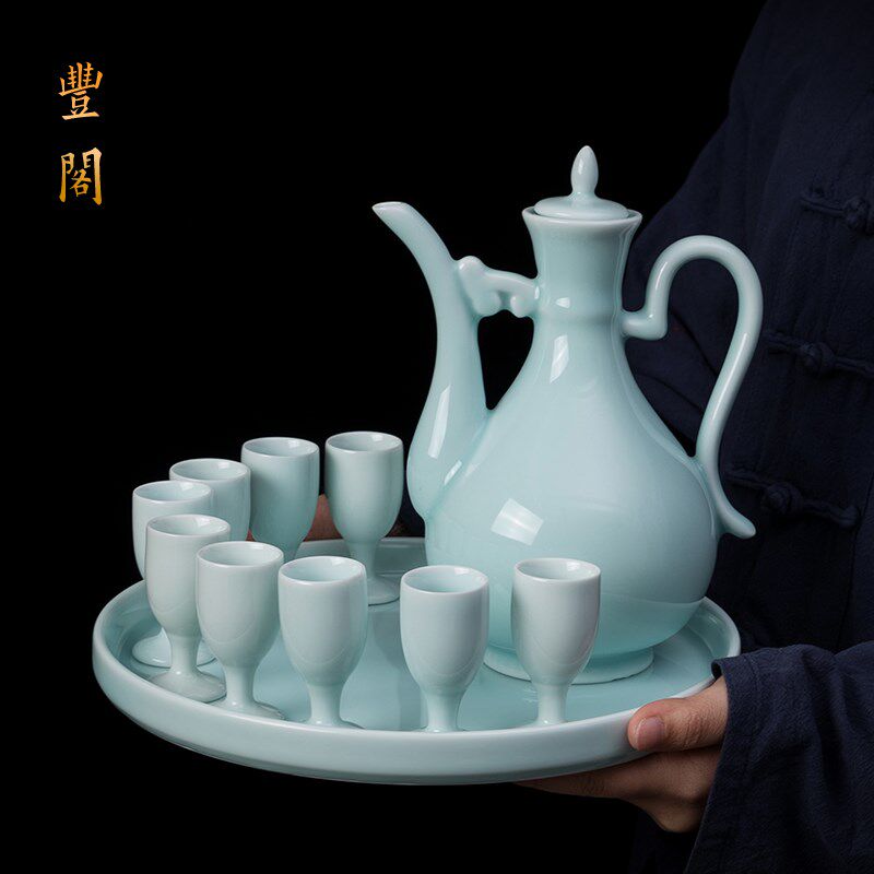 陶瓷酒具套装仿古酒壶家用白酒杯中式创意分酒器古风高脚杯小酒盅_虎窝淘