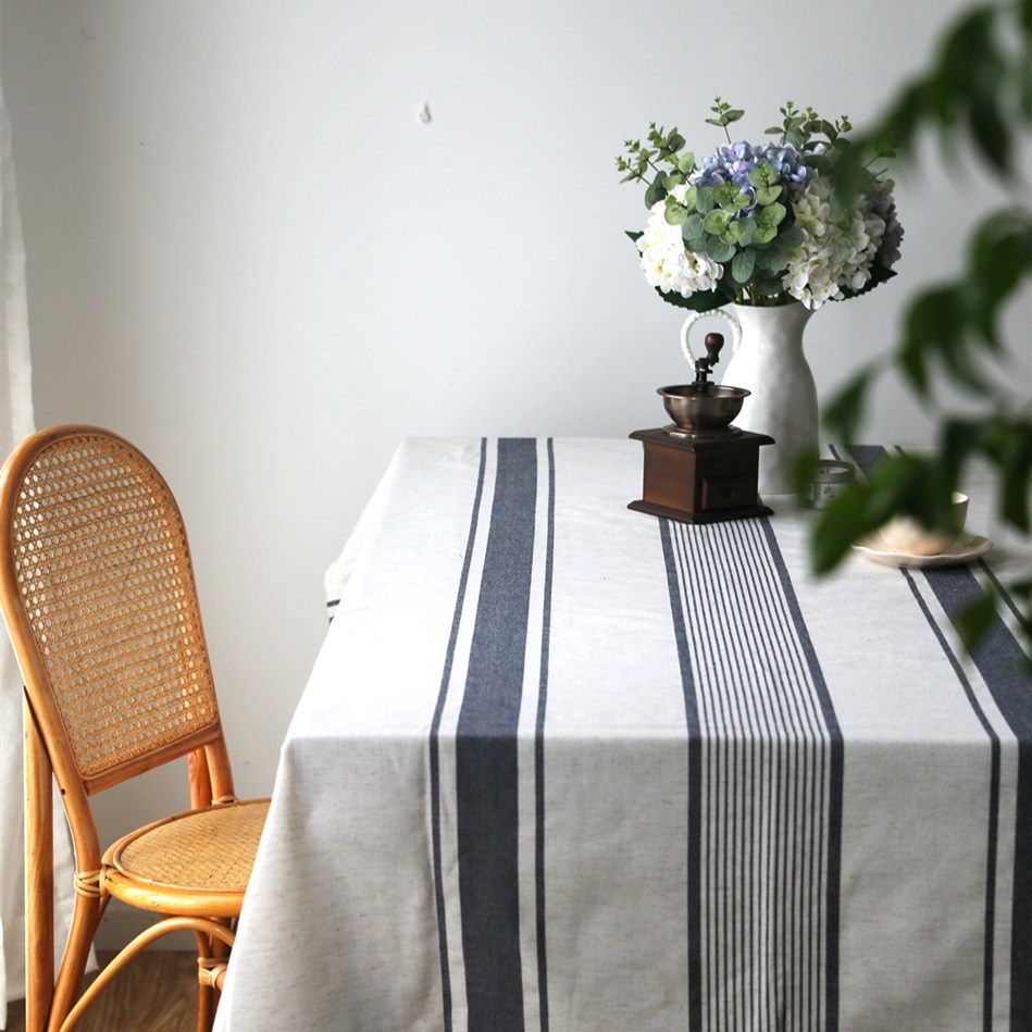 北欧ins色织棉麻简约条纹桌布美式餐桌布茶几布布艺长方形桌子垫 - 图2