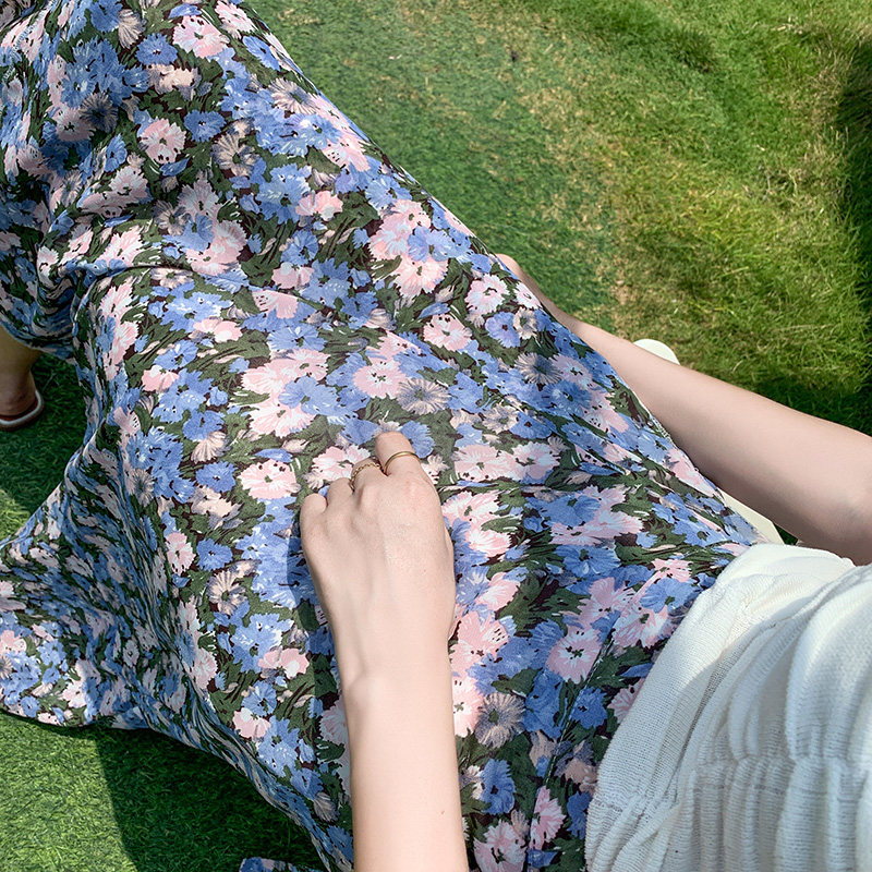 雪纺一片式碎花裙子夏中长款半身裙 慈蒂半身裙