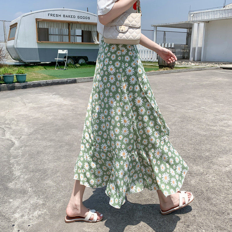 雪纺一片式碎花裙子夏中长款半身裙 慈蒂半身裙