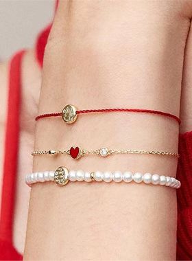 何家比得兔K金小红心手链925纯银新款热销时尚轻奢女百搭红绳