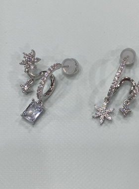 何家雪环冰晶鎏光双子星项链925纯银耳环新款银饰热销耳钉百搭