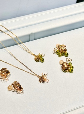 [新品]何家葡萄多多耳环项链925纯银薄荷曼波轻奢珍珠耳夹耳钉