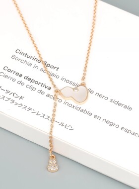 新加坡Chomel项链纯银ins女潮小众原创设计感贝母葫芦流苏锁骨链