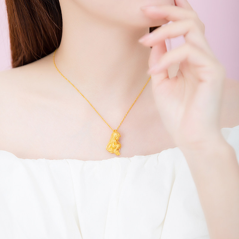 爱之恋珠宝睡美人鱼吊坠3D足金 999女时尚个性黄金挂坠送女友礼物