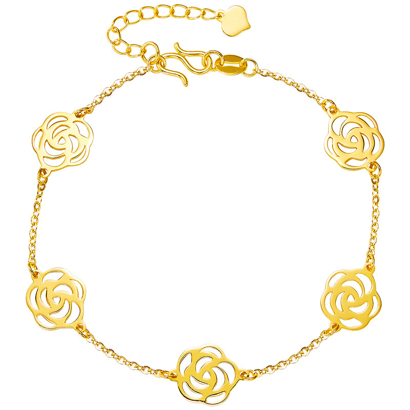 爱之恋珠宝玫瑰花黄金手链女 999足金山茶花延长链手饰送女友礼物