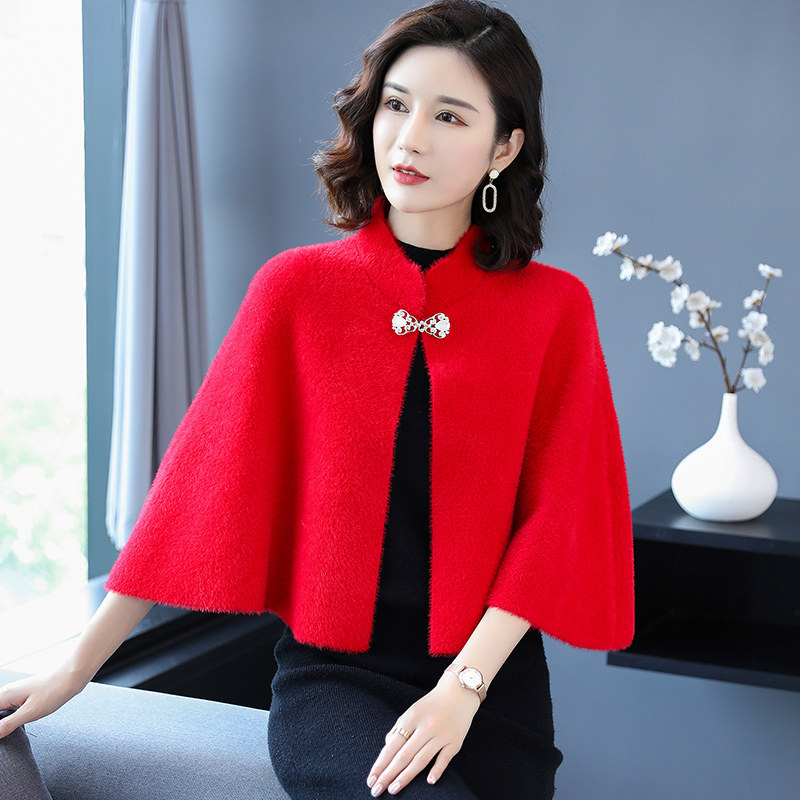 斗篷披肩毛衣外套女士短款配开衫 名人依尚毛针织衫