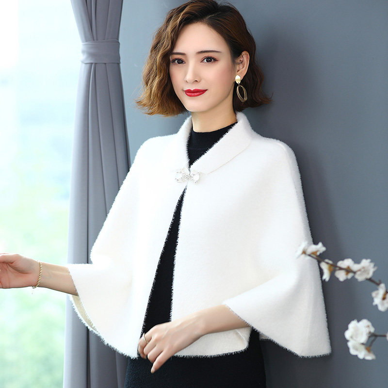 配旗袍的披肩小外搭毛衣外套短款 名人依尚毛针织衫