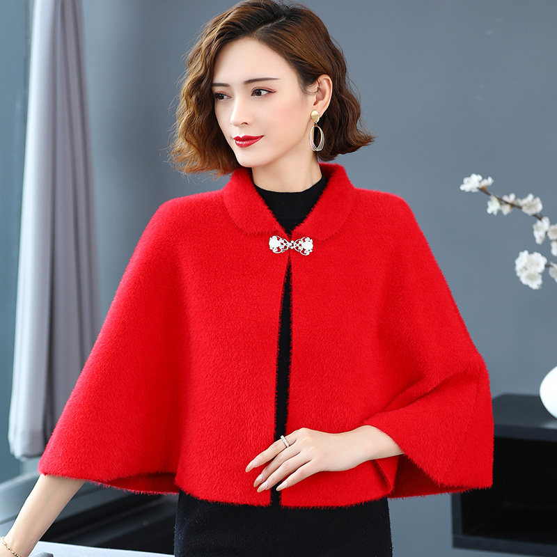 配旗袍的披肩小外搭毛衣外套短款 名人依尚毛针织衫