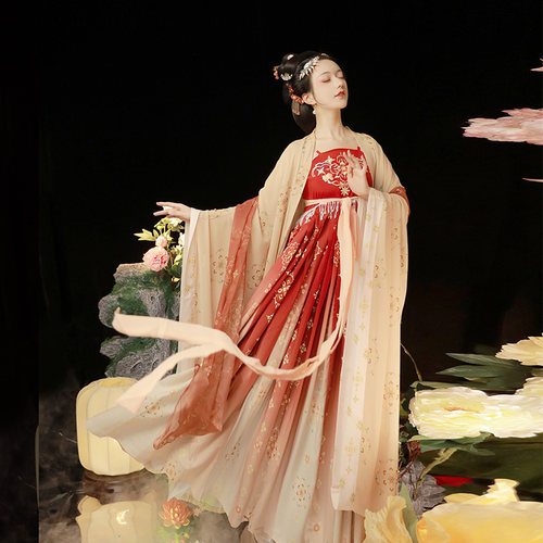 赠送发簪眉心贴远山娥黛原创汉服唐制复原图女夏季刺绣诃子裙套装 - 图3