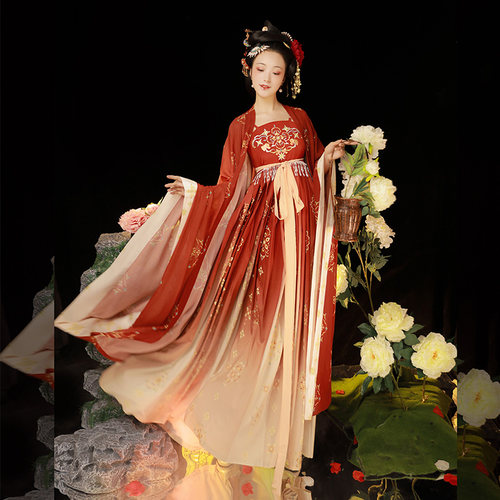 赠送发簪眉心贴远山娥黛原创汉服唐制复原图女夏季刺绣诃子裙套装 - 图1