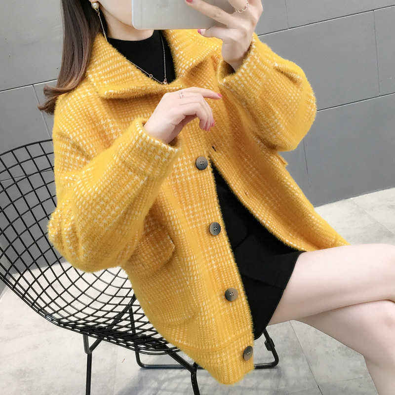 外套2020年新款仿水貂绒毛衣开衫 索思斐短外套