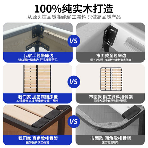 全实木榻榻米无床头床钢木静音排骨架床架小户型齐边床可定制尺寸 - 图1
