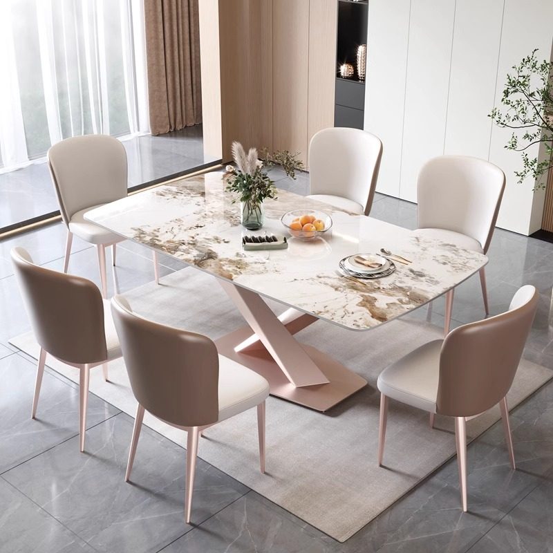 岩板实木餐桌组合现代简约椭圆形家用小户型长方形饭桌椅子,淘宝优惠券,粉丝福利购,淘宝优惠卷