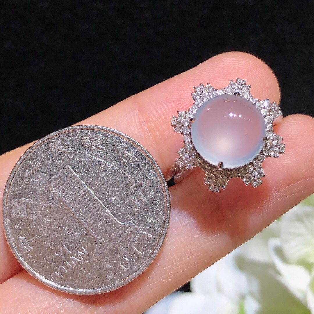 Cuiqinzhihuang ice egg ring 18k gold diamond inlaid with natural A-grade jadeite full of crystal clear ice