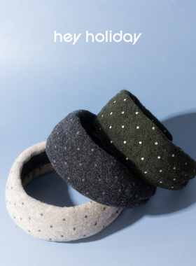 hey holiday秋冬复古毛呢波点宽版发箍高颅顶显脸小防滑加厚头箍