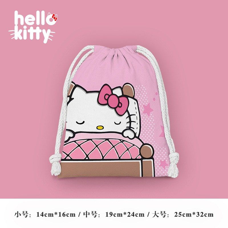 KT猫收纳袋束口袋女孩动漫HelloKitty小布袋毛绒化妆包便携洗漱包-图2