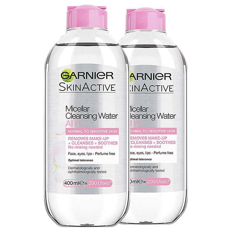 GARNIER卡尼尔卸妆水液3合1面部敏感肌眼唇温和清爽洁肤400ml *2