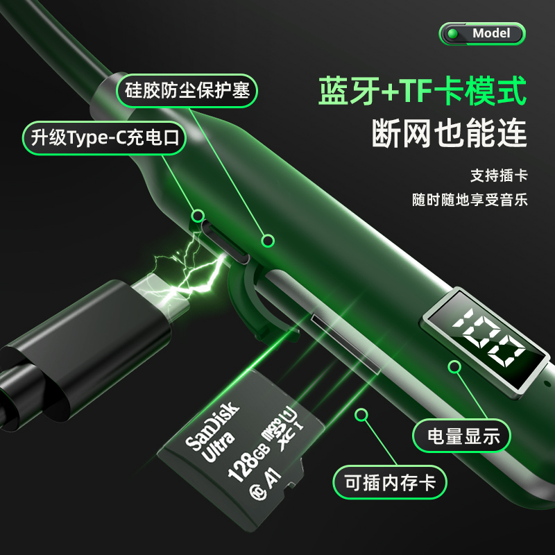 超长续航待机大容量蓝牙耳机无线颈挂脖运动新款男女适用苹果安卓
