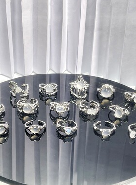 欧美潮酷质感蛋白石个性开口戒指女ins冷淡风气质百搭精致食指戒