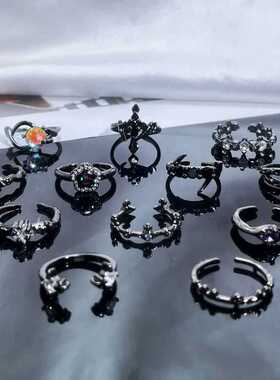 土星暗黑简约甜酷时尚开口戒指女ins冷淡风朋克个性精致叠戴指环