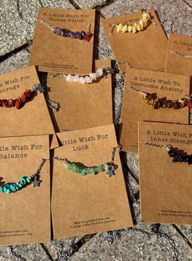 许愿卡片项链天然石六角笔吊坠