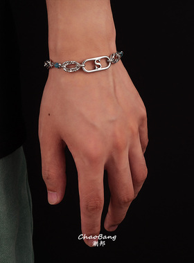 韩版海洋之心文艺蓝水晶手链男女钛钢时尚镶钻蓝色锆石手饰高级感